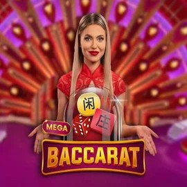 Mega Baccarat online game logo by Pragmatic Play on luckyonescasinoo.at